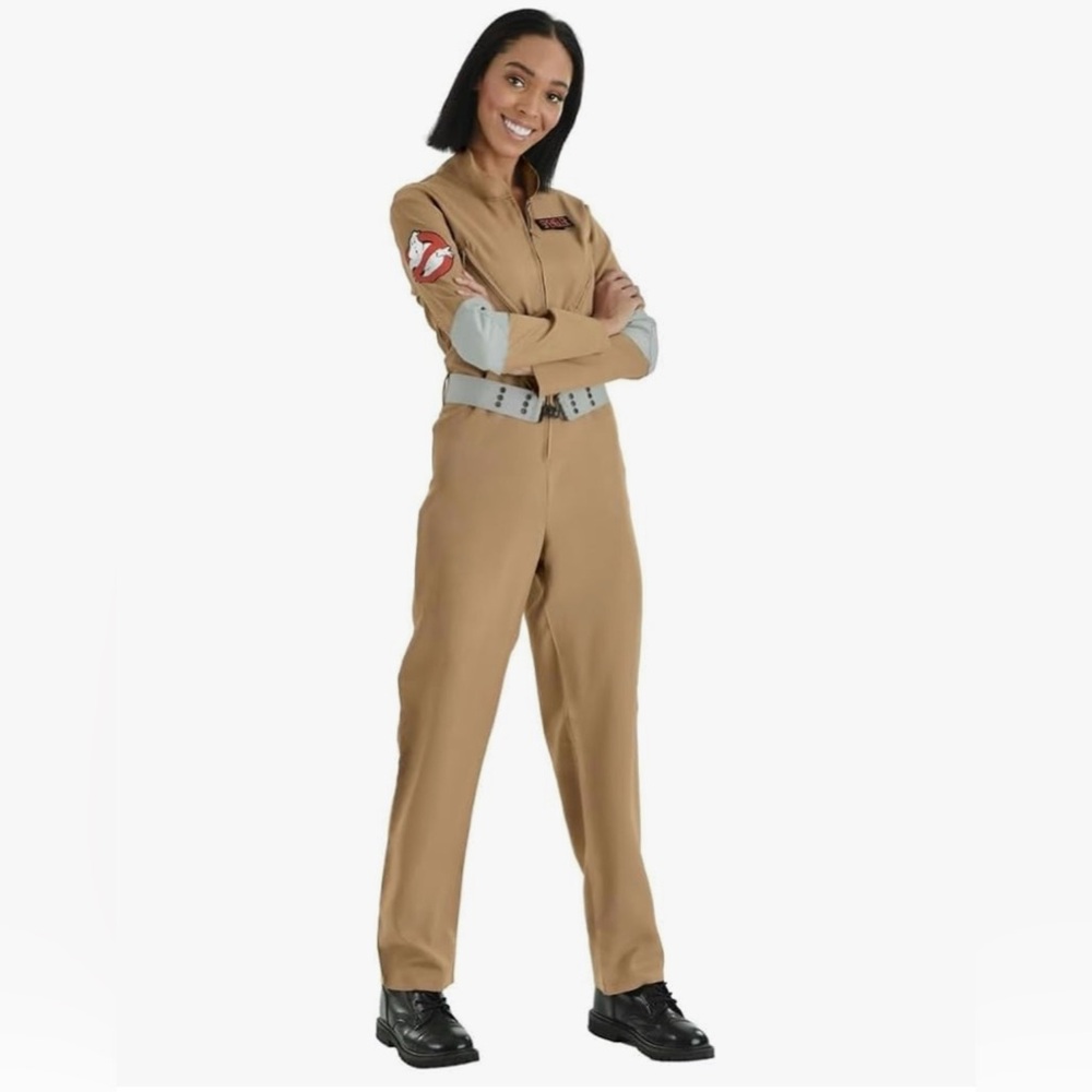 Classic Tan Jumpsuit with Patch Accents